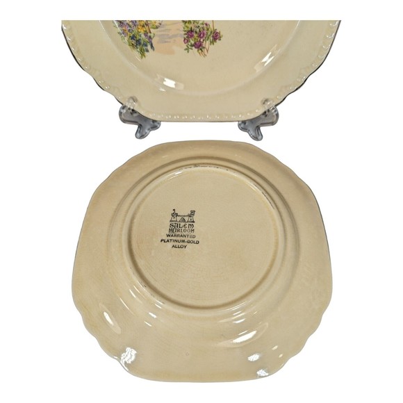 VTG 2 Salem Heirloom Desert Bread Plates Platinum Gold Made in America Floral - Picture 5 of 8